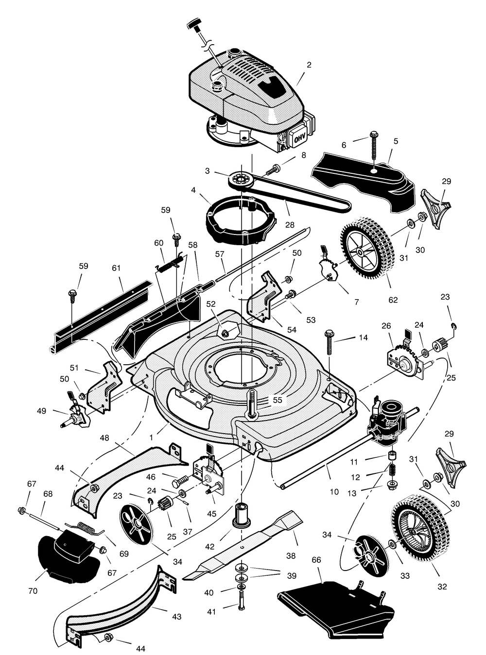 Mower Housing Assembly Diagram and Parts List for 228670X8B 2001 Briggs and Stratton Lawn Mower